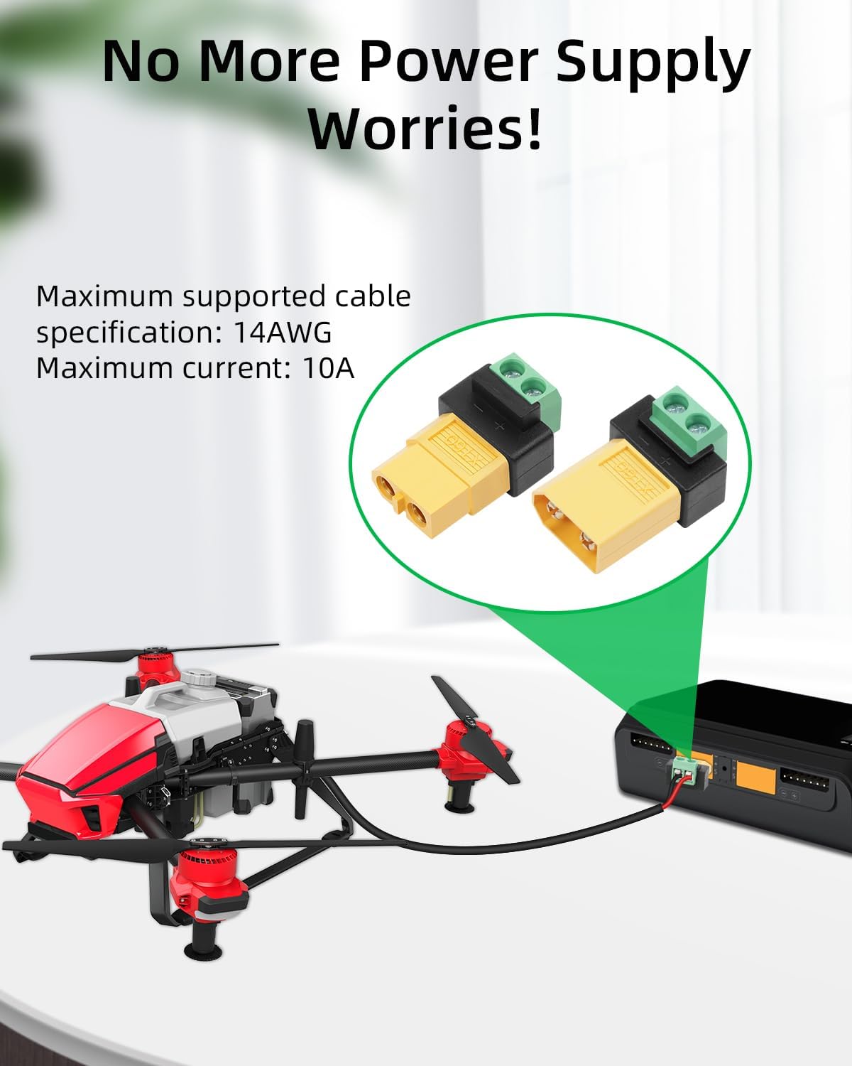 Drone Solar Charger - 2-Pin XT60 Lötfreier Stecker-Buchse-Konverter für Drohnen,